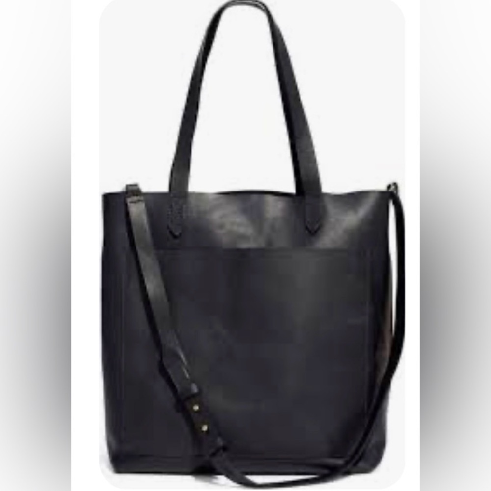 Madewell Black Leather medium transport Tote Bag